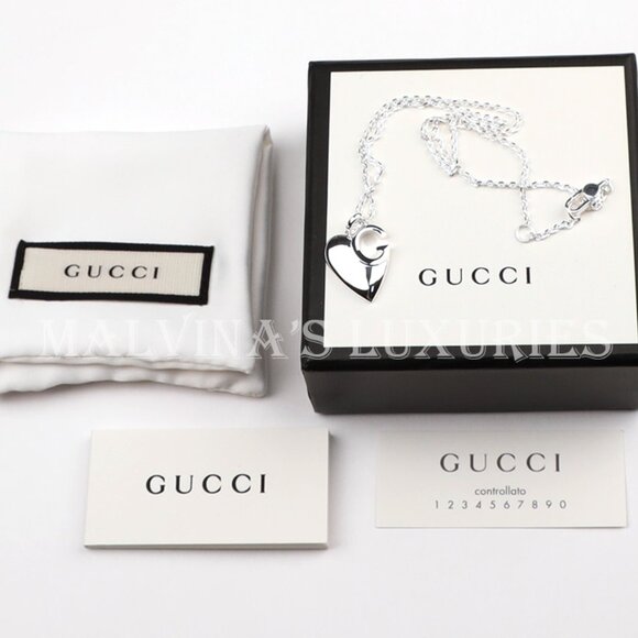 GUCCI NECKLACE STERLING SILVER CHARLOTTE LOGO HEART PENDANT - Picture 11 of 12